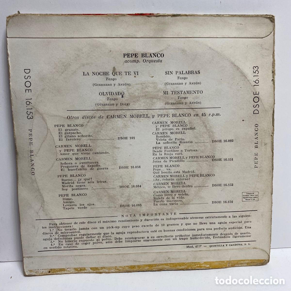 Discos de vinilo: Pepe Blanco - Tangos (7&rdquo;, EP) - Foto 2