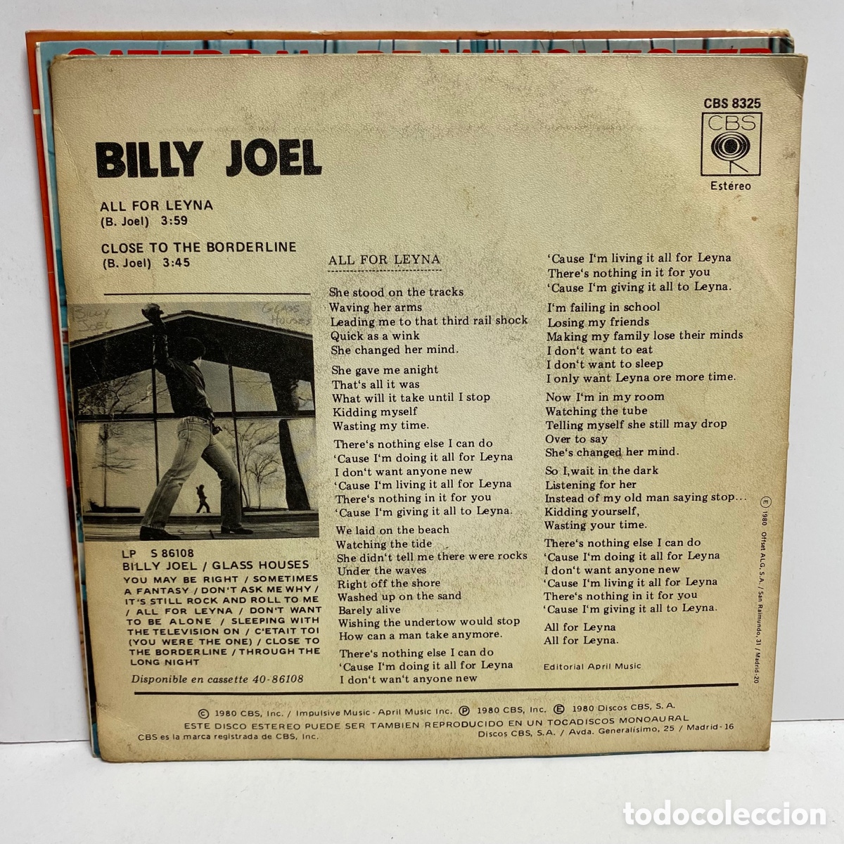 Discos de vinilo: Billy Joel - Todo Para Leyna (7&rdquo;, Single) - Foto 2