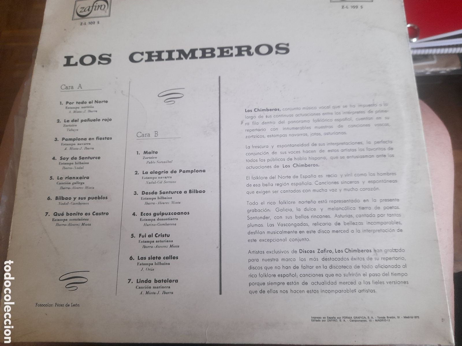 Discos de vinilo: Antiguo vinilo de Los Chimberos de 1975 - Foto 3