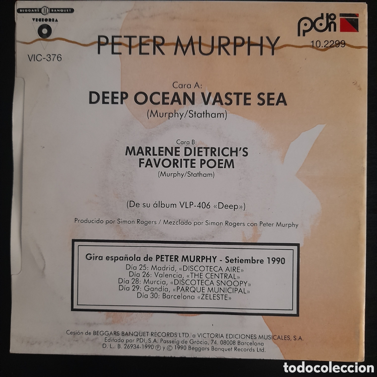 Discos de vinilo: Peter Murphy &ndash; Deep. 1990, Espa&ntilde;a. Vinilo, 7&rdquo;, Single - Foto 2