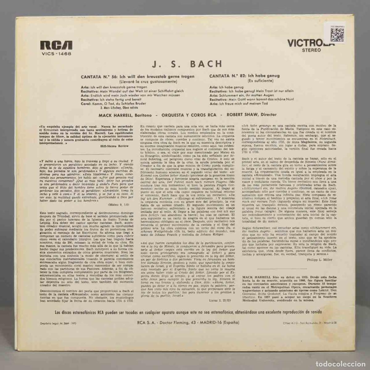 Discos de vinilo: LP. BACH. CANTATAS. HARRELL - Foto 2