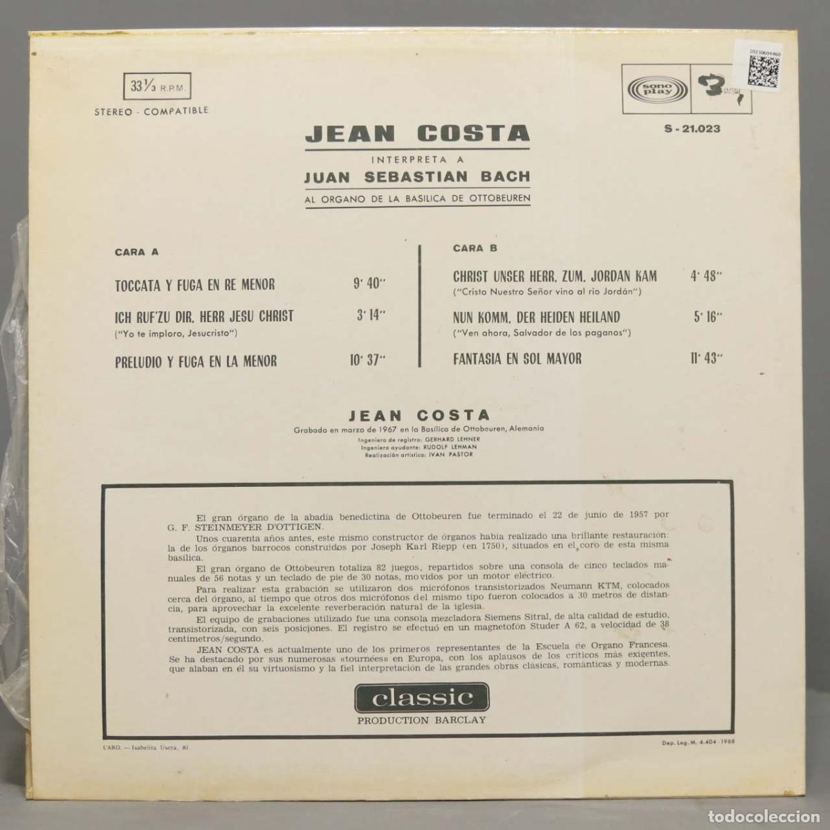 Discos de vinilo: LP. Jean Costa INTEPRETA Bach - Foto 2