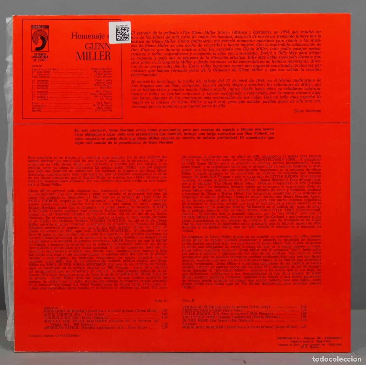 Discos de vinilo: LP. HOMENAJE A GLENN MILLER - Foto 2