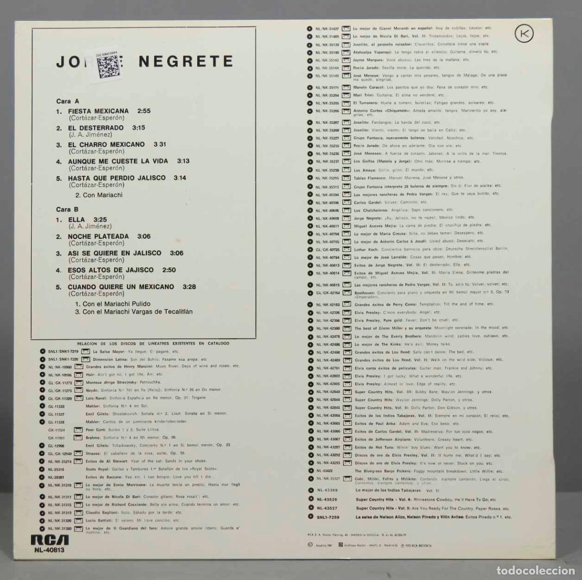 Discos de vinilo: LP. EXITOS DE JORGE NEGRETE. VOL II - Foto 2
