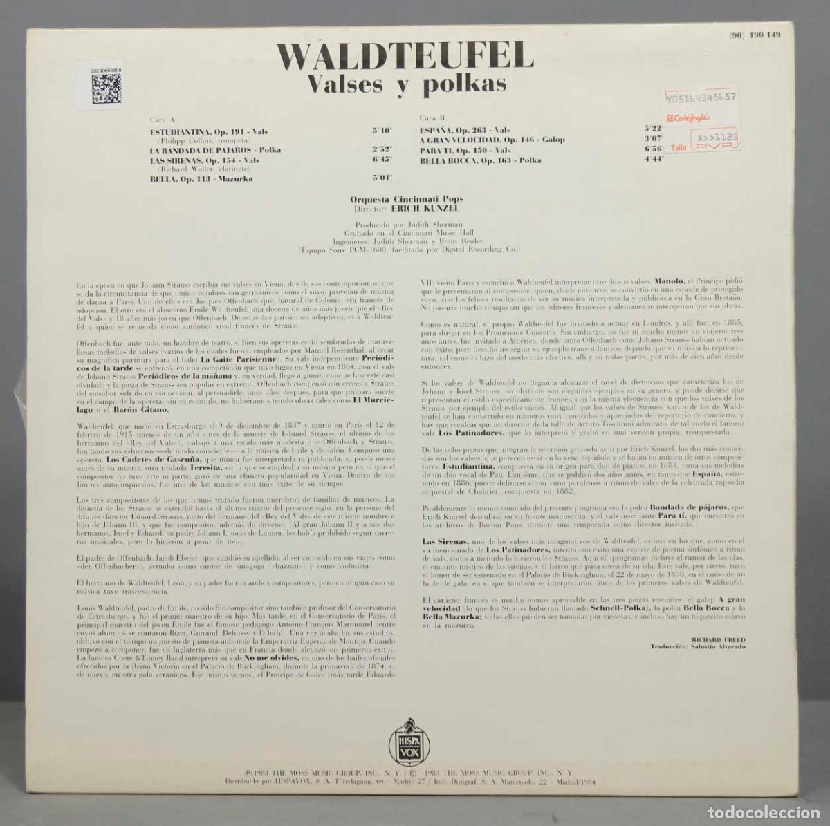 Discos de vinilo: LP. VALSES Y POLKAS DE WALDTEUFFEL. KUNZEL - Foto 2