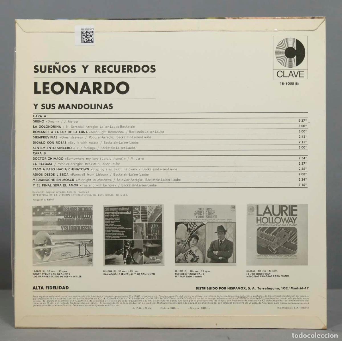 Discos de vinilo: LP. SUE&Ntilde;OS Y RECUERDOS. LEONARDO Y SUS MANDOLINAS DE ORO - Foto 2