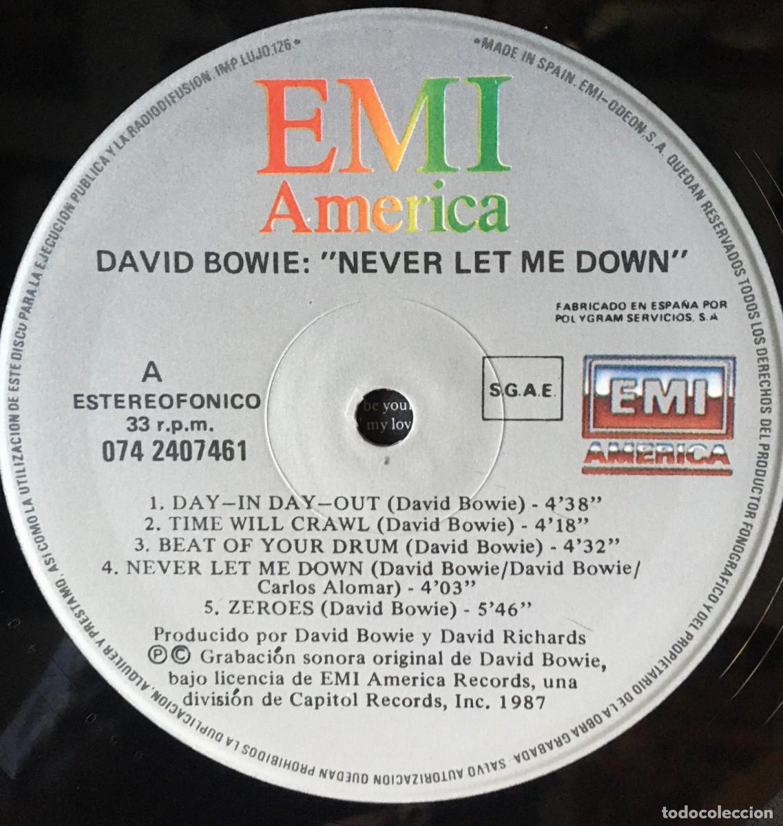 Discos de vinilo: DAVID BOWIE - NEVER LET ME DOWN, LP ed Spain 1987 - Foto 3