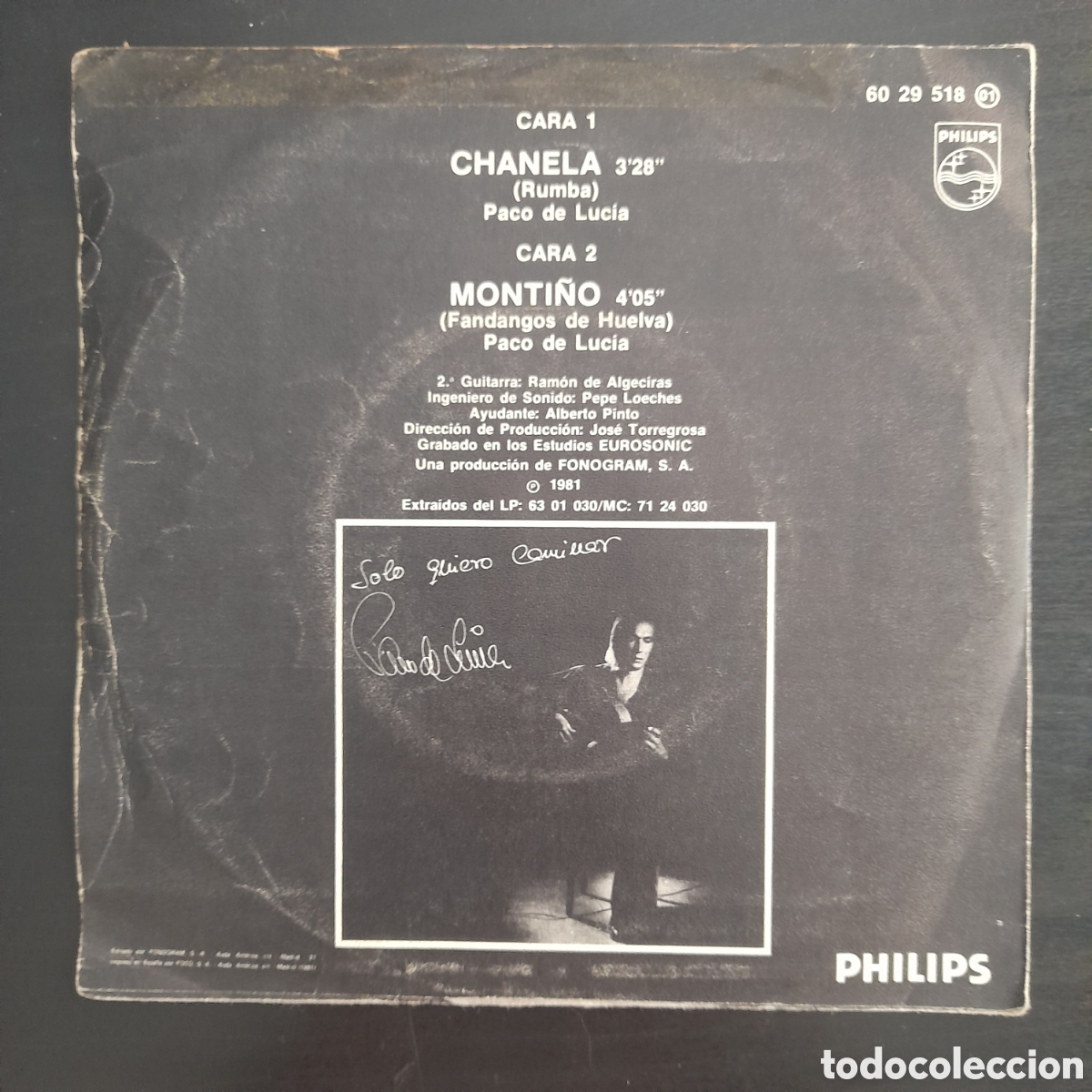 Discos de vinilo: Paco De Luc&iacute;a &ndash; Chanela. Vinilo, 7&rdquo;, Single 1981 - Foto 2