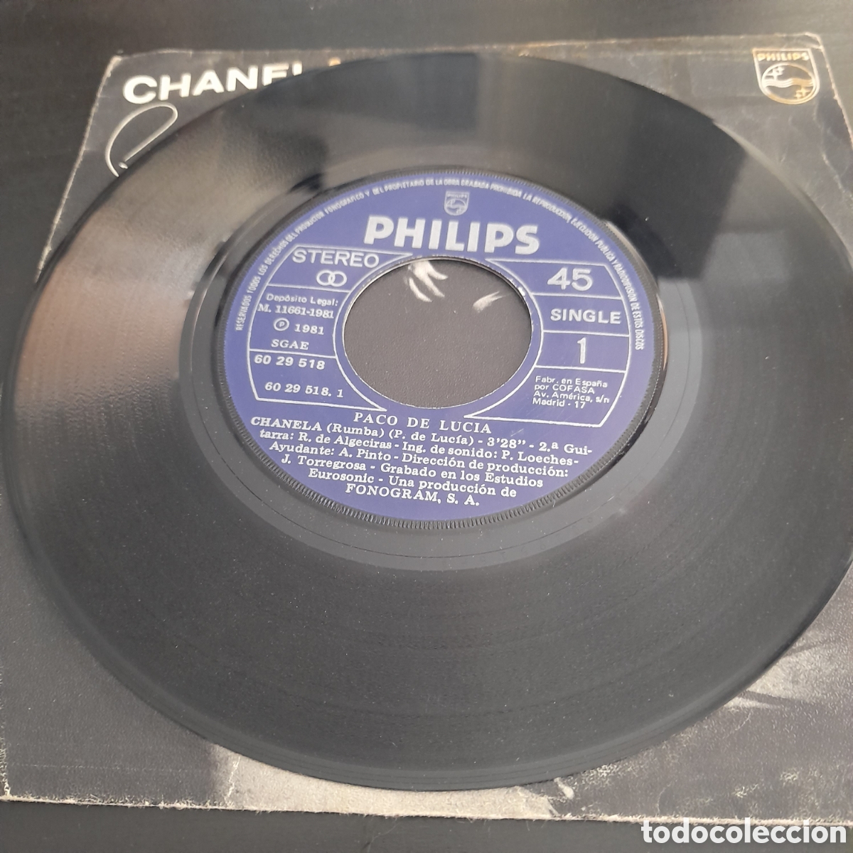 Discos de vinilo: Paco De Luc&iacute;a &ndash; Chanela. Vinilo, 7&rdquo;, Single 1981 - Foto 3