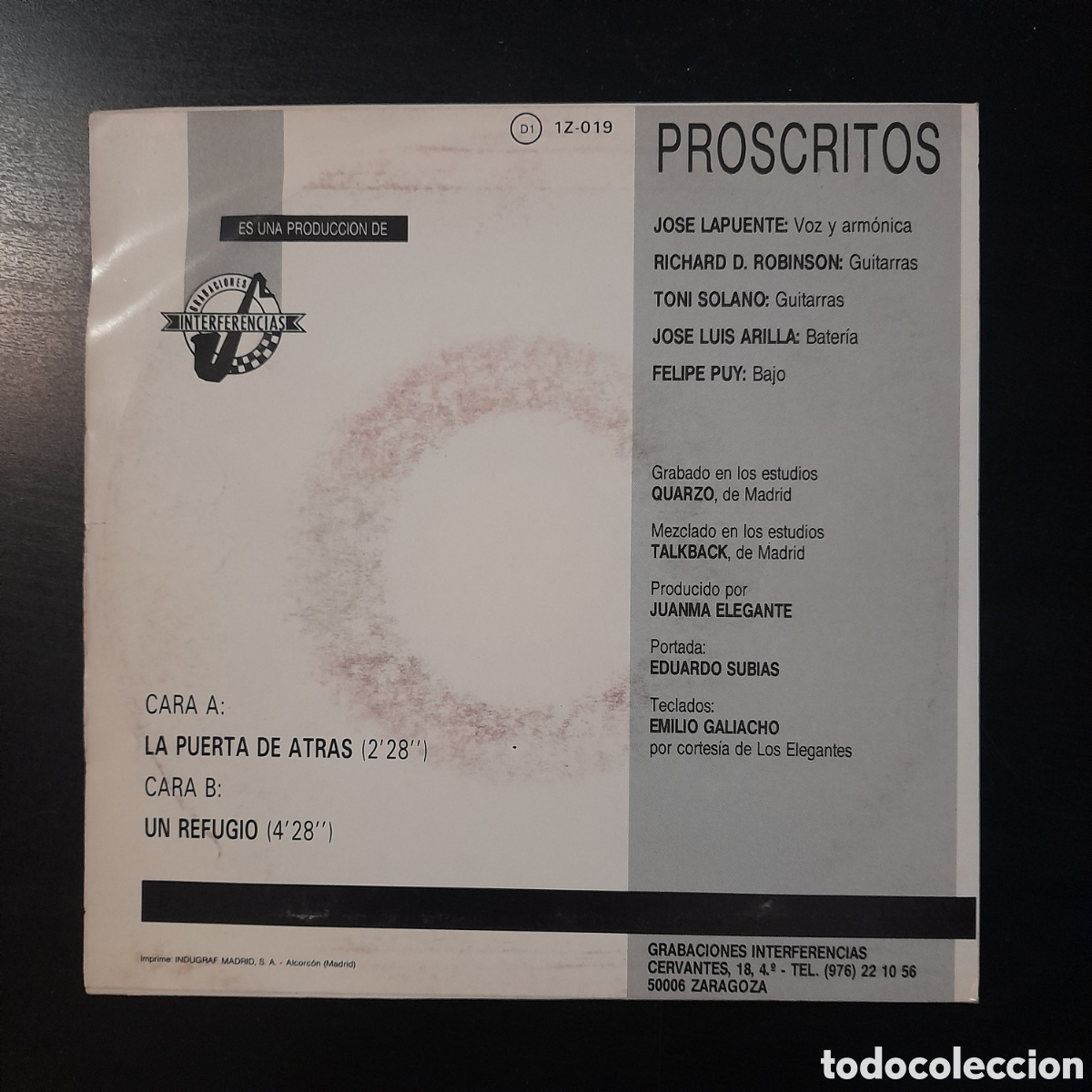 Discos de vinilo: Proscritos &ndash; La Puerta De Atr&aacute;s. Vinilo, 7&rdquo;, Single 1990 - Foto 2