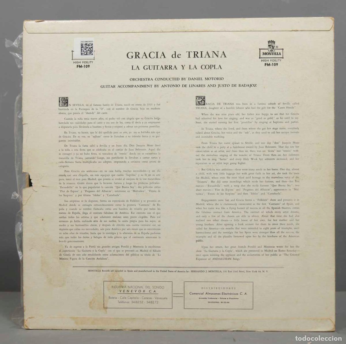Discos de vinilo: LP. GRACIA DE TRIANA. LA GUITARRA Y LA COPLA - Foto 2