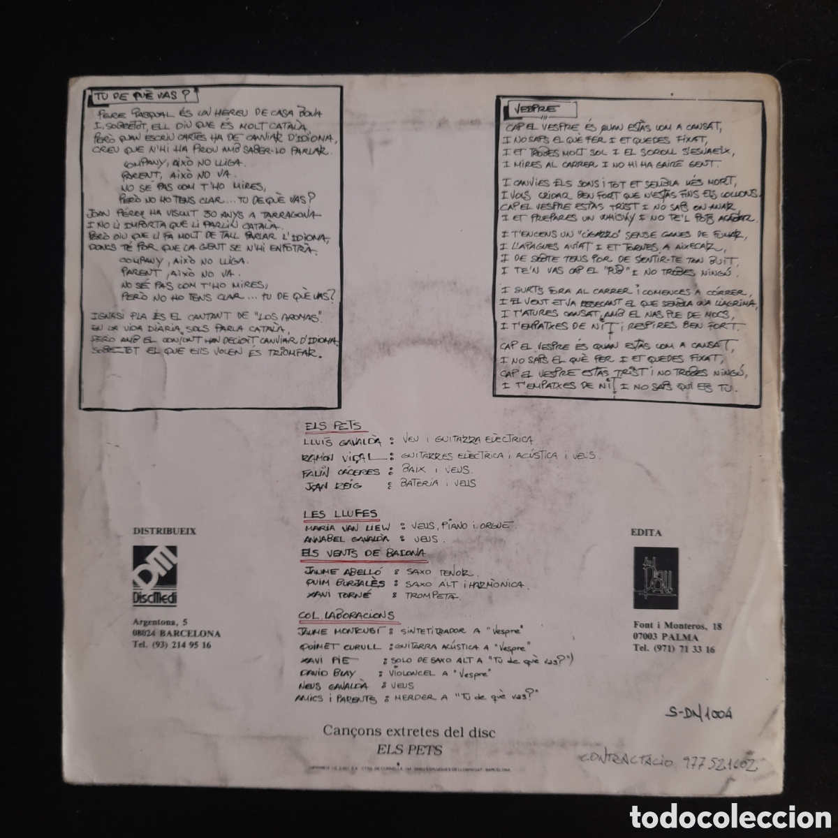 Discos de vinilo: Els Pets &ndash; Tu, De Qu&egrave; Vas?. Vinilo, 7&rdquo; 1989 - Foto 2
