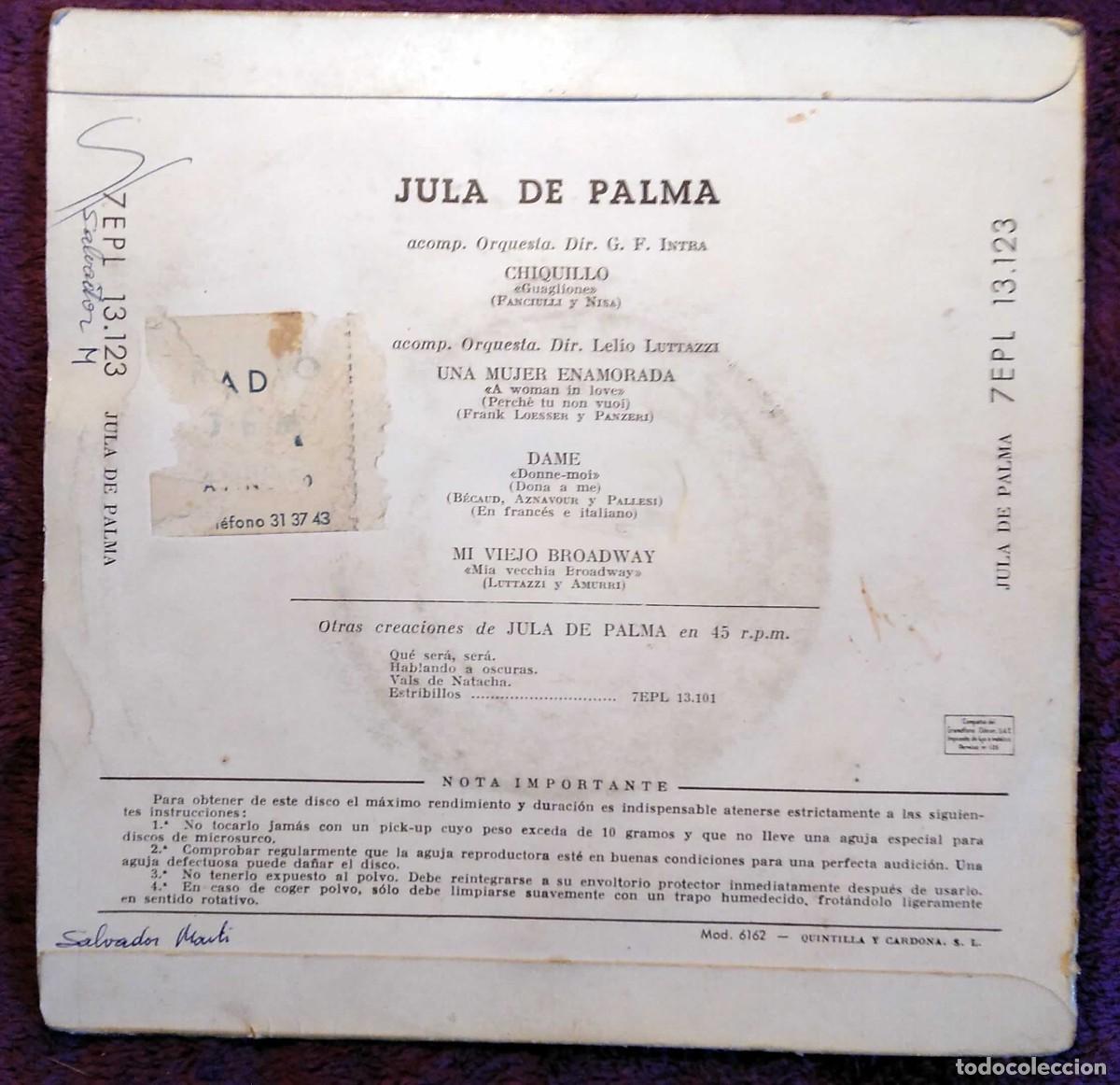Discos de vinilo: Vinilo EP Jula de Palma - Chiquillo, 1956 - Foto 2