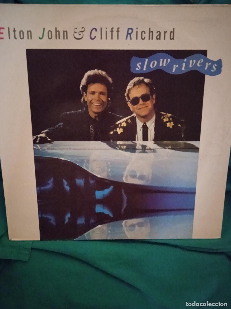 Discos de vinilo: **ELTON JOHN Y CLIFF RICHARD** SINGLE **SLOW RIVERS** REF. 102 DATO - Foto 1