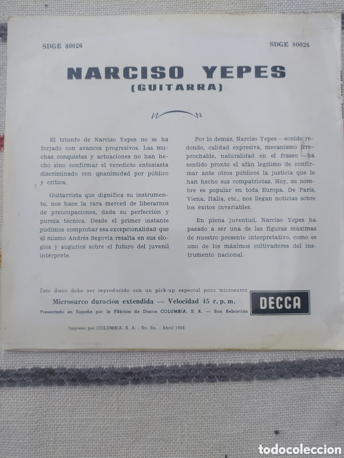 Discos de vinilo: Single Narciso Yepes - Foto 2