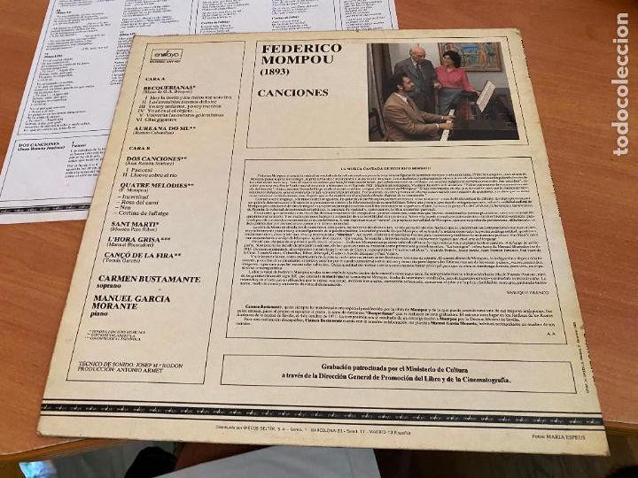 Discos de vinilo: MOMPOU (CANCIONES) LP ESPA&Ntilde;A 1982 (B-39) - Foto 4