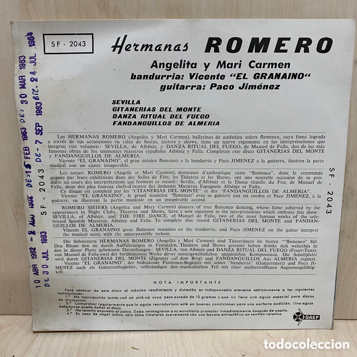 Discos de vinilo: Hermanas Romero - Sevilla (7&rdquo;, EP) - Foto 2