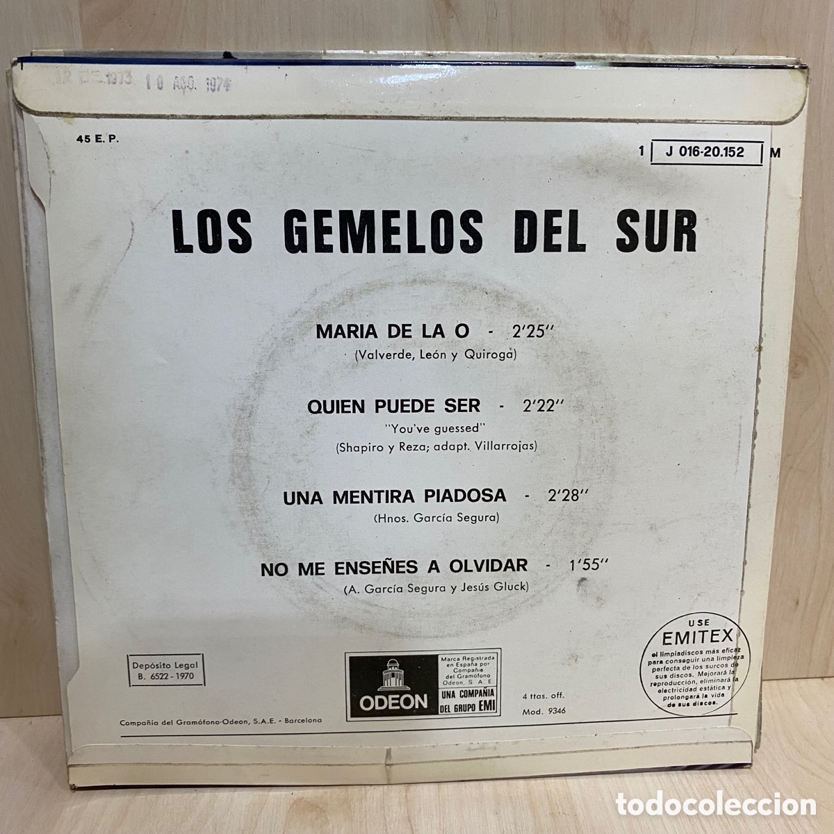 Discos de vinilo: Los Gemelos Del Sur - Maria De La O (7&rdquo;, EP) - Foto 2
