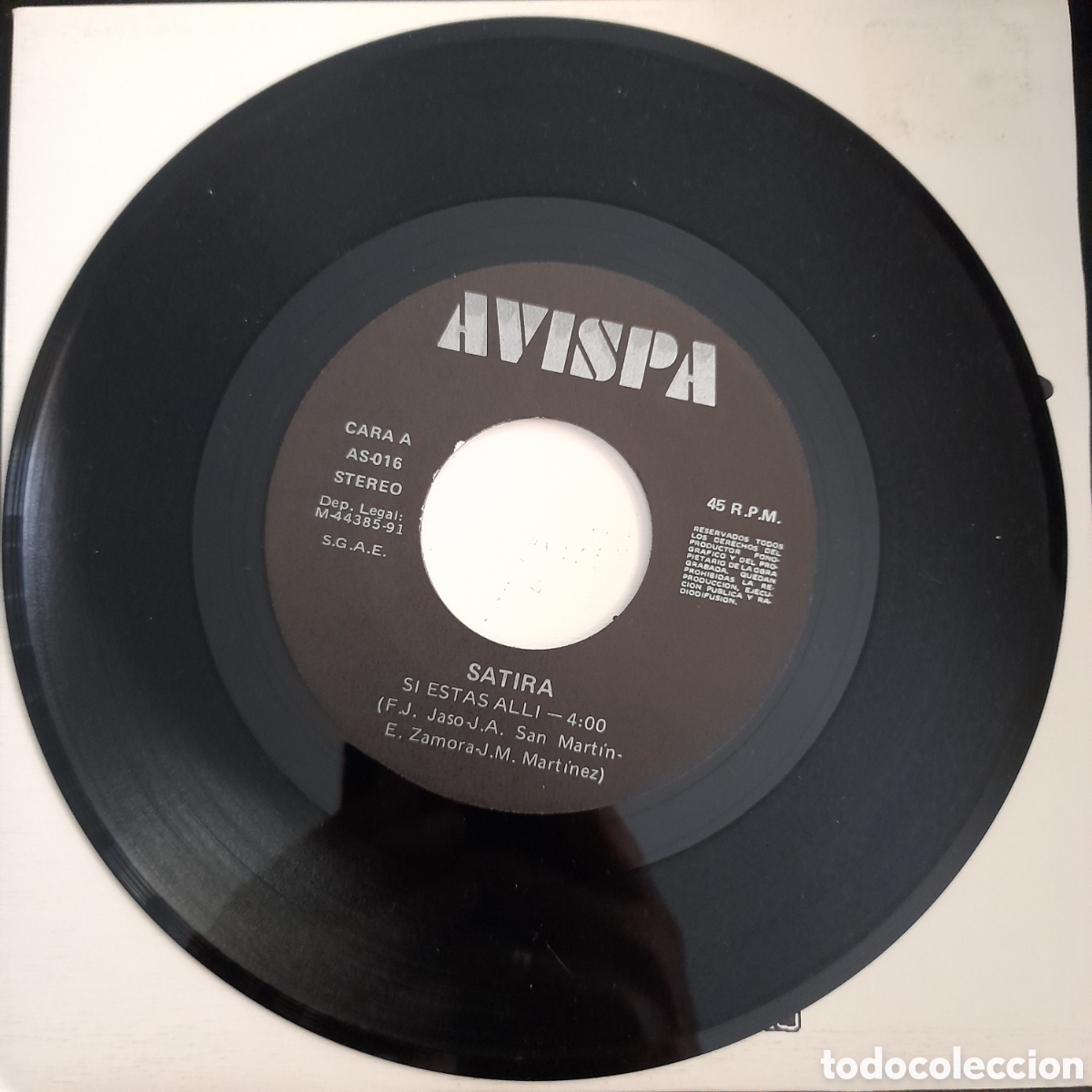 Discos de vinilo: S&aacute;tira &ndash; Si Est&aacute;s All&iacute;. 1991, Vinilo, 7&rdquo; - Foto 3