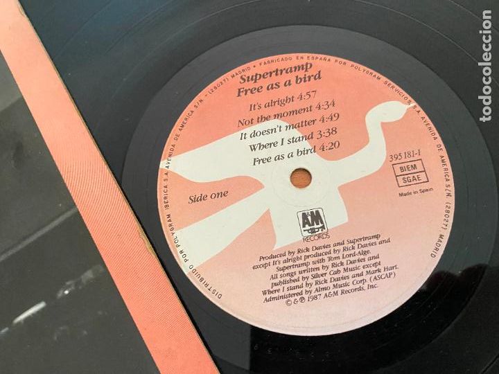 Discos de vinilo: SUPERTRAMP (FREE AS A BIRD) LP 1987 (B-40) - Foto 3