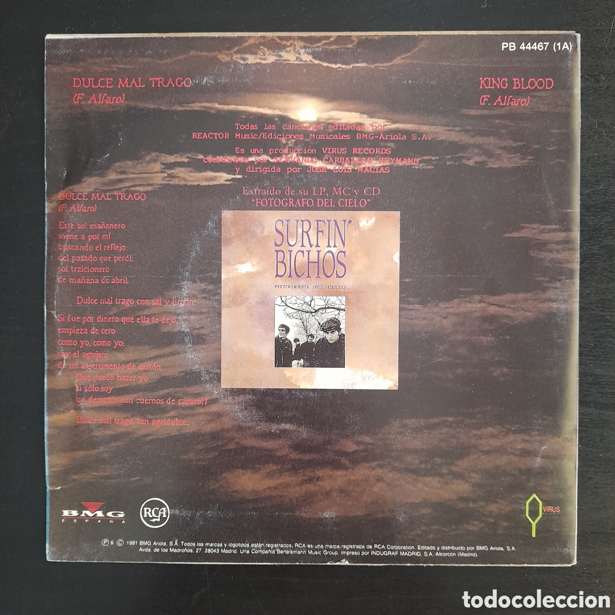 Discos de vinilo: Surfin Bichos &ndash; Dulce Mal Trago. Vinilo, 7&rdquo;, Single 1991 - Foto 2