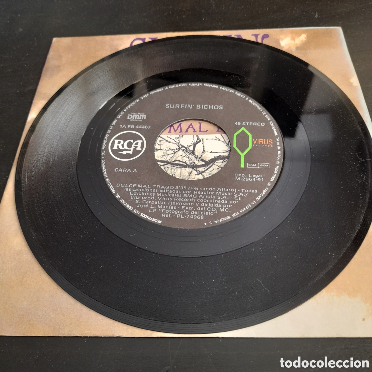 Discos de vinilo: Surfin Bichos &ndash; Dulce Mal Trago. Vinilo, 7&rdquo;, Single 1991 - Foto 3
