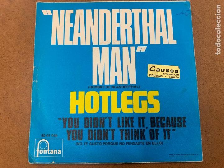Discos de vinilo: Neanderthal man. Hotlegs. Disco o vinilo peque&ntilde;o, 45 r.p.m.