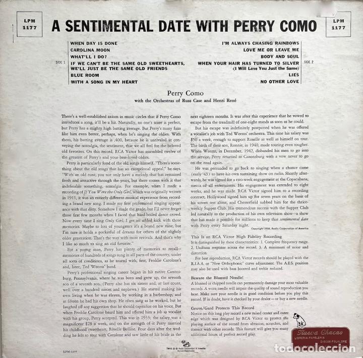 Discos de vinilo: PERRY COMO, A SENTIMENTAL DATE. LP ORIGINAL USA RCA - Foto 3