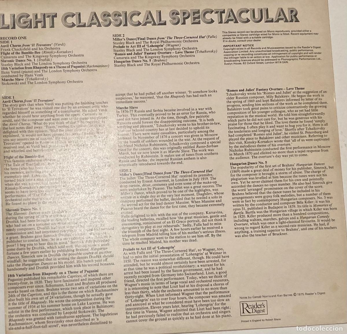 Discos de vinilo: DISCO L P LIGHT CLASSICAL SPECTACULAR 1975 - Foto 2
