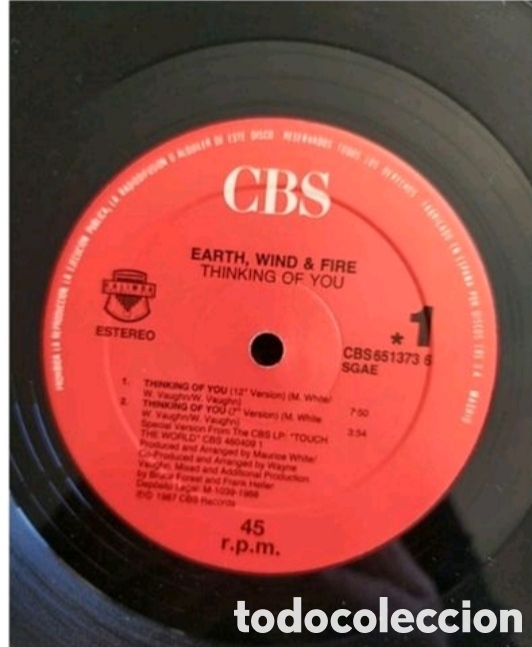 Discos de vinilo: Maxi single Earth, Wind & Fire. Thinking of you - Foto 3