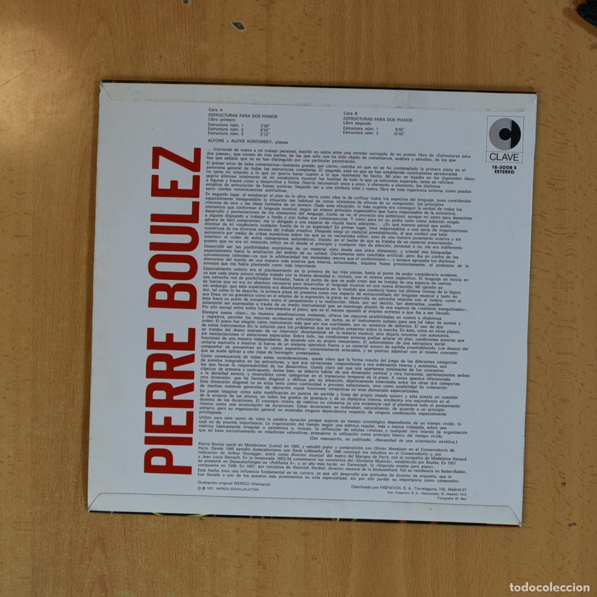 Discos de vinilo: PIERRE BOULEZ - ESTRUCTURAS PARA DOS PIANOS - LP - Foto 2