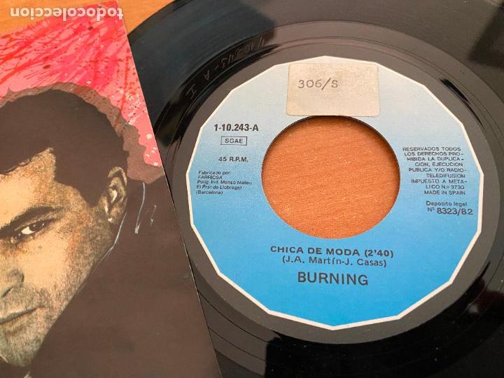 Discos de vinilo: BURNING (CHICA DE MODA) SINGLE ESPA&Ntilde;A 1982 (EPI26) - Foto 2