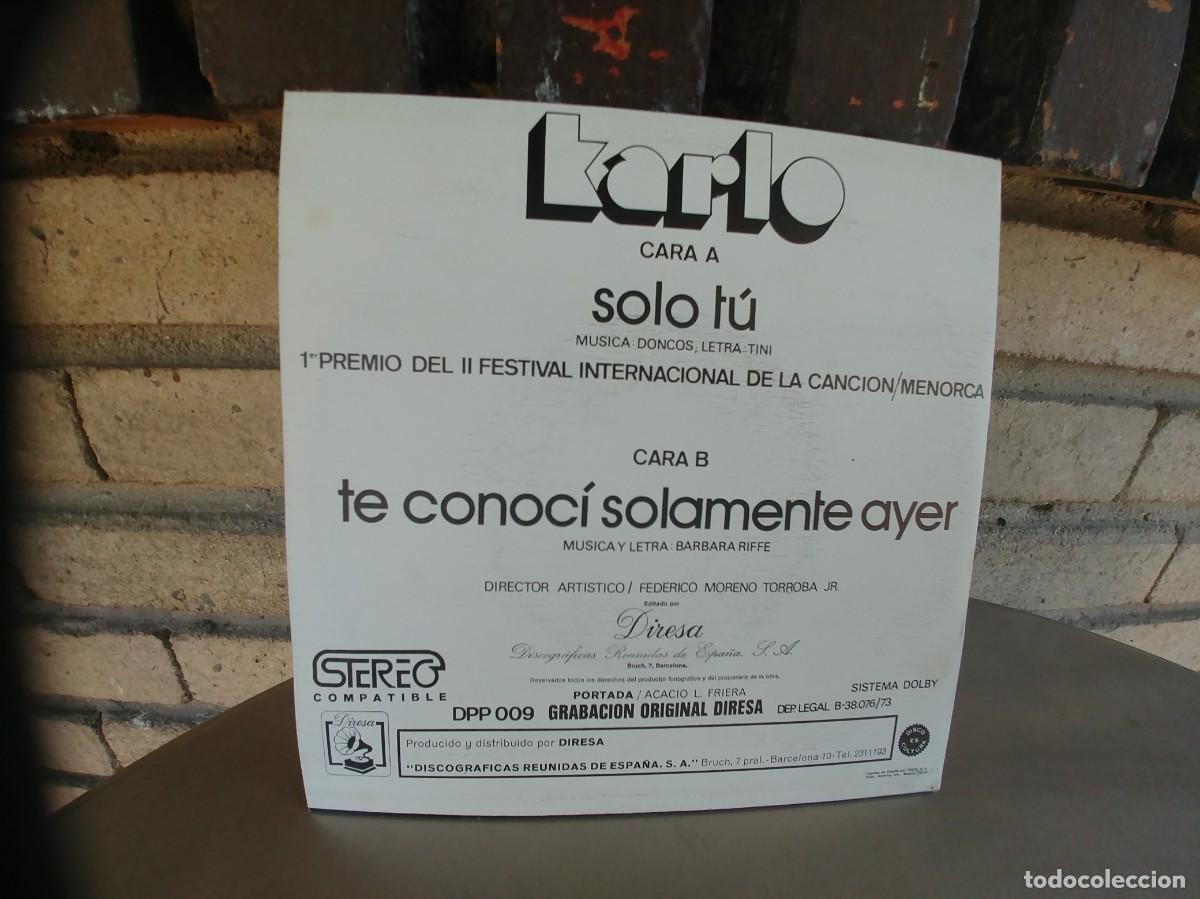 Discos de vinilo: KARLO-SINGLE SOLO TU-BUEN ESTADO - Foto 2