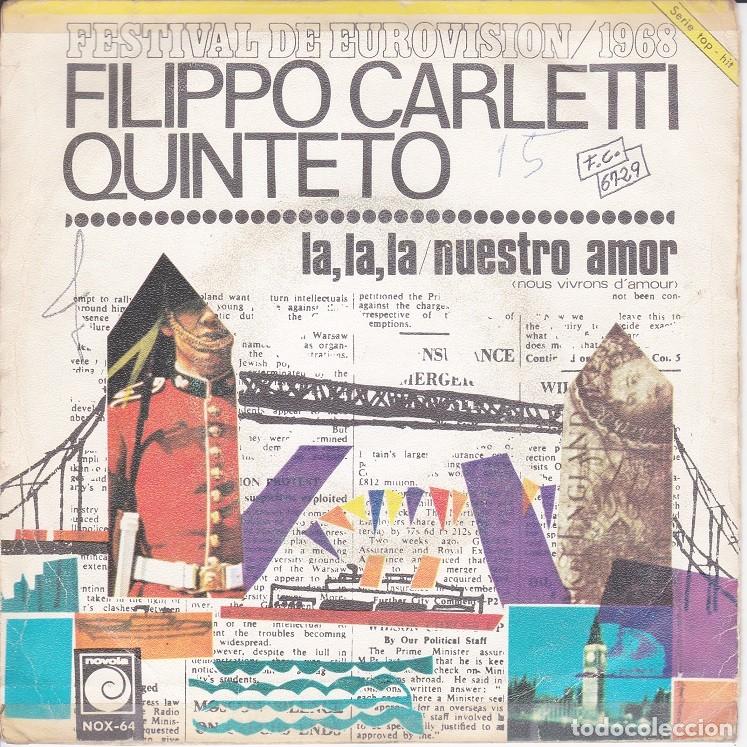 Discos de vinilo: Filippo Carletti &ndash; La, la, la; Nuestro amor &ndash; NOVOLA NOX-64 &ndash; 1968 - Foto 2