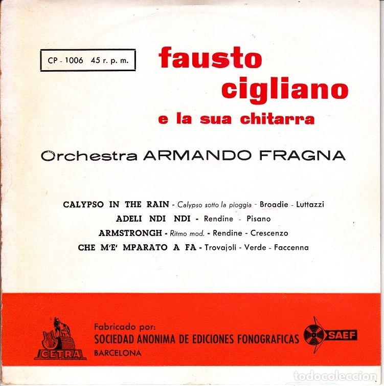 Discos de vinilo: Fausto Cigliano &ndash; Calypso in the rain; Che m&rsquo;e&rsquo; mparato a fa + 2 &ndash; SAEF 1006 &ndash; 1958 - Foto 2