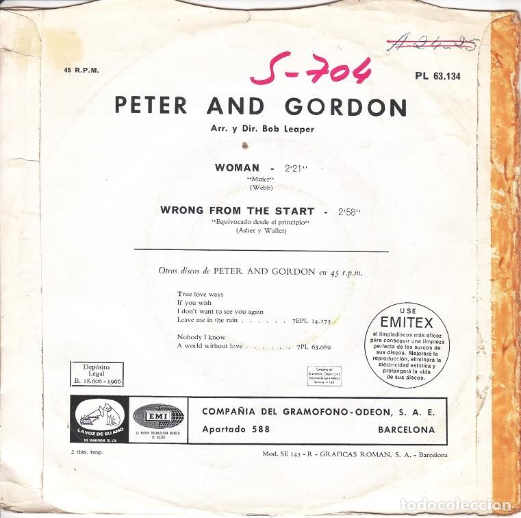 Discos de vinilo: Peter and Gordon &ndash; Woman; Wrong from the start &ndash; VSA 63.134 &ndash; 1966 - Foto 2