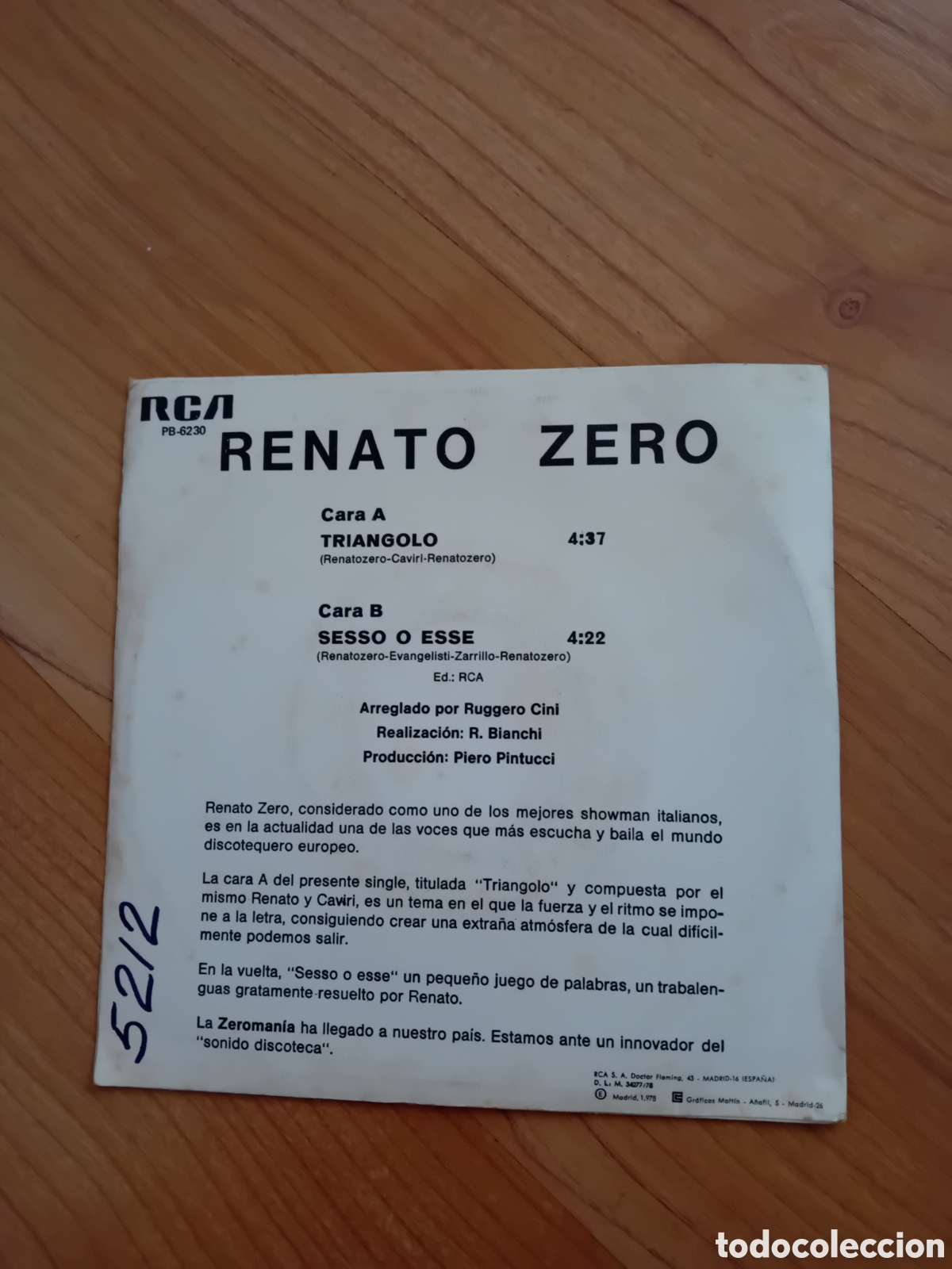 Discos de vinilo: RENATO ZERO. TRIANGOLO. SESSO O ESSE - Foto 2