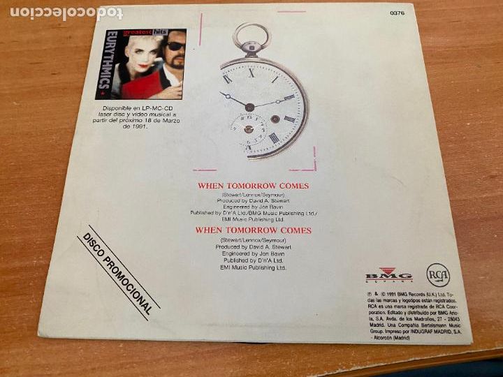 Discos de vinilo: EURYTHMICS (WHEN) SINGLE 1991 ESPA&Ntilde;A PROMO (EPI27) - Foto 3