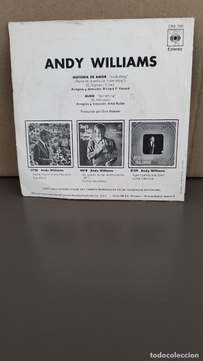 Discos de vinilo: Andy Williams &ndash; Love Story Vinilo 7&rdquo; Single - - Foto 2