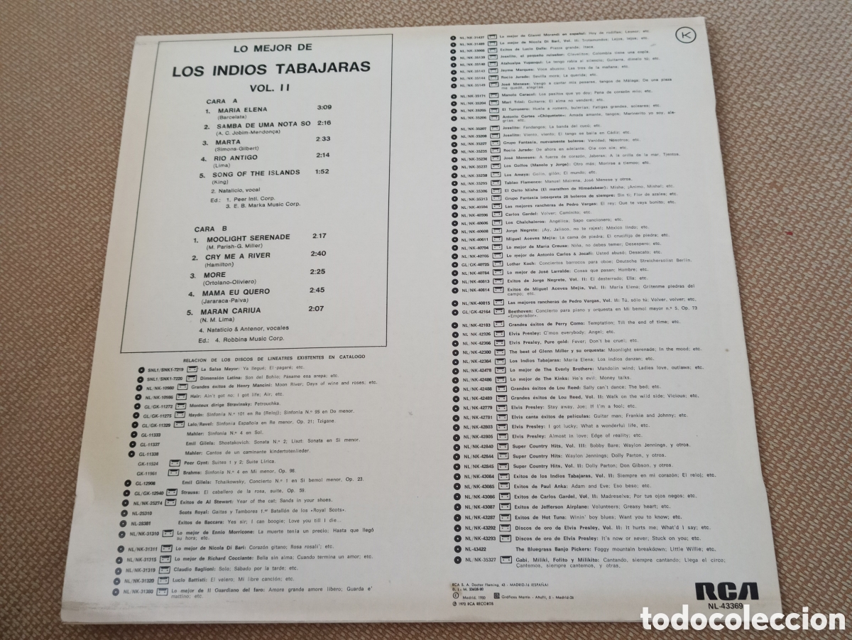 Discos de vinilo: Los Indios Tabajaras - Lo mejor de Los Indios Tabajaras Vol. II (LP) - Foto 2