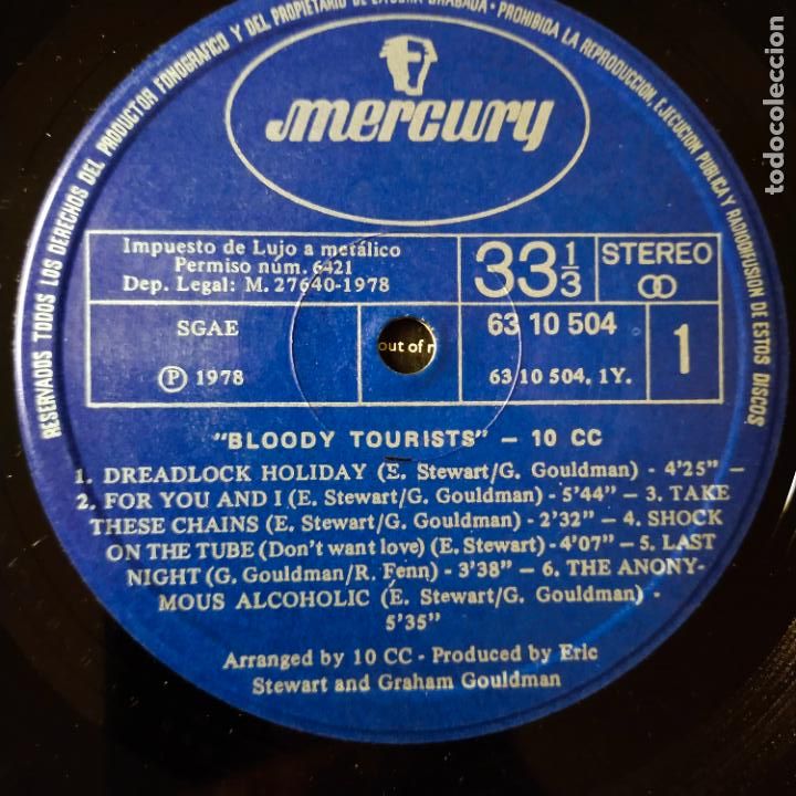 Discos de vinilo: 10CC- BLOODY TOURISTS- SPAIN LP 1978 + INSERT. - Foto 4