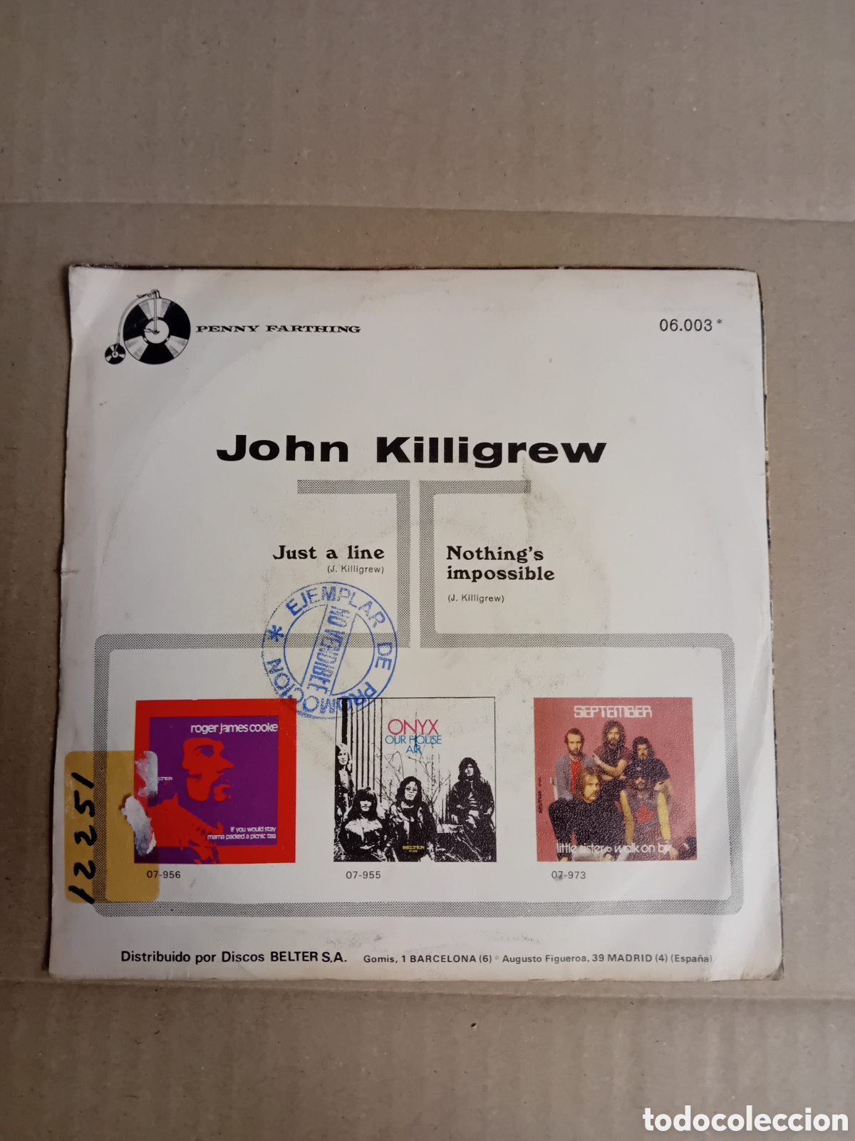 Discos de vinilo: JOHN KILLIGREW. JUST A LINE - Foto 2