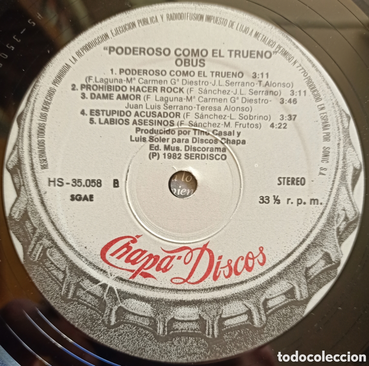 Discos de vinilo: LP Vinilo - Obus - Poderosono Como El Trueno - 1982 Chapa Discos - OG Spain - Con Funda Interior - Foto 6