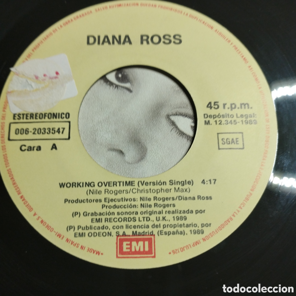Discos de vinilo: Single 7&rdquo; Diana Ross 1989 Workin over time. + Versi&oacute;n instrumental - Foto 3