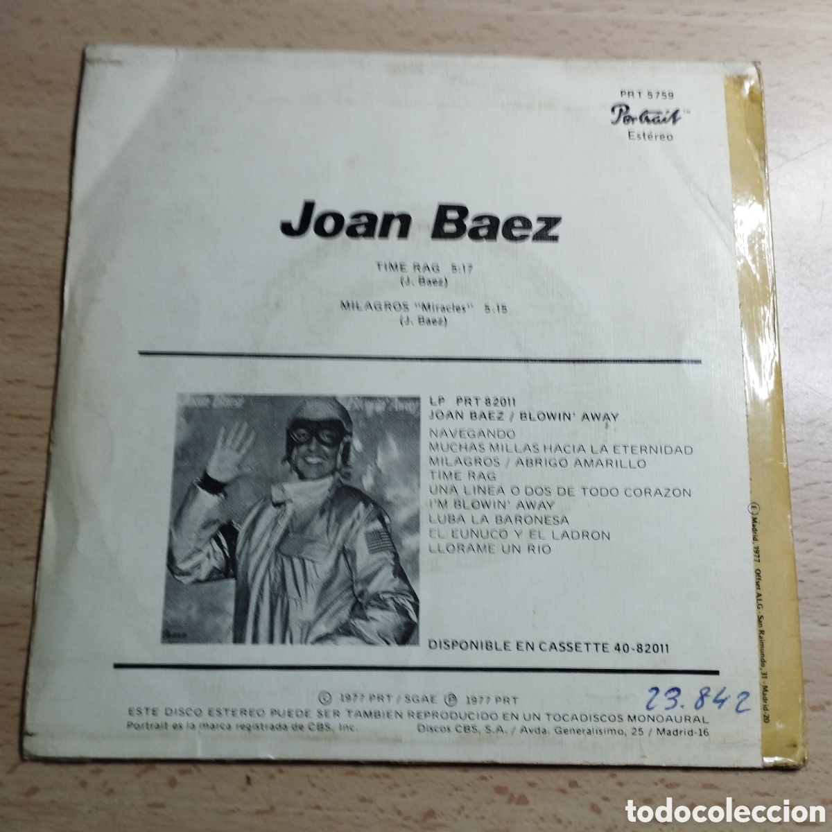 Discos de vinilo: Single 7&rdquo; Joan Baez 1977 Time rag + milagros. - Foto 2