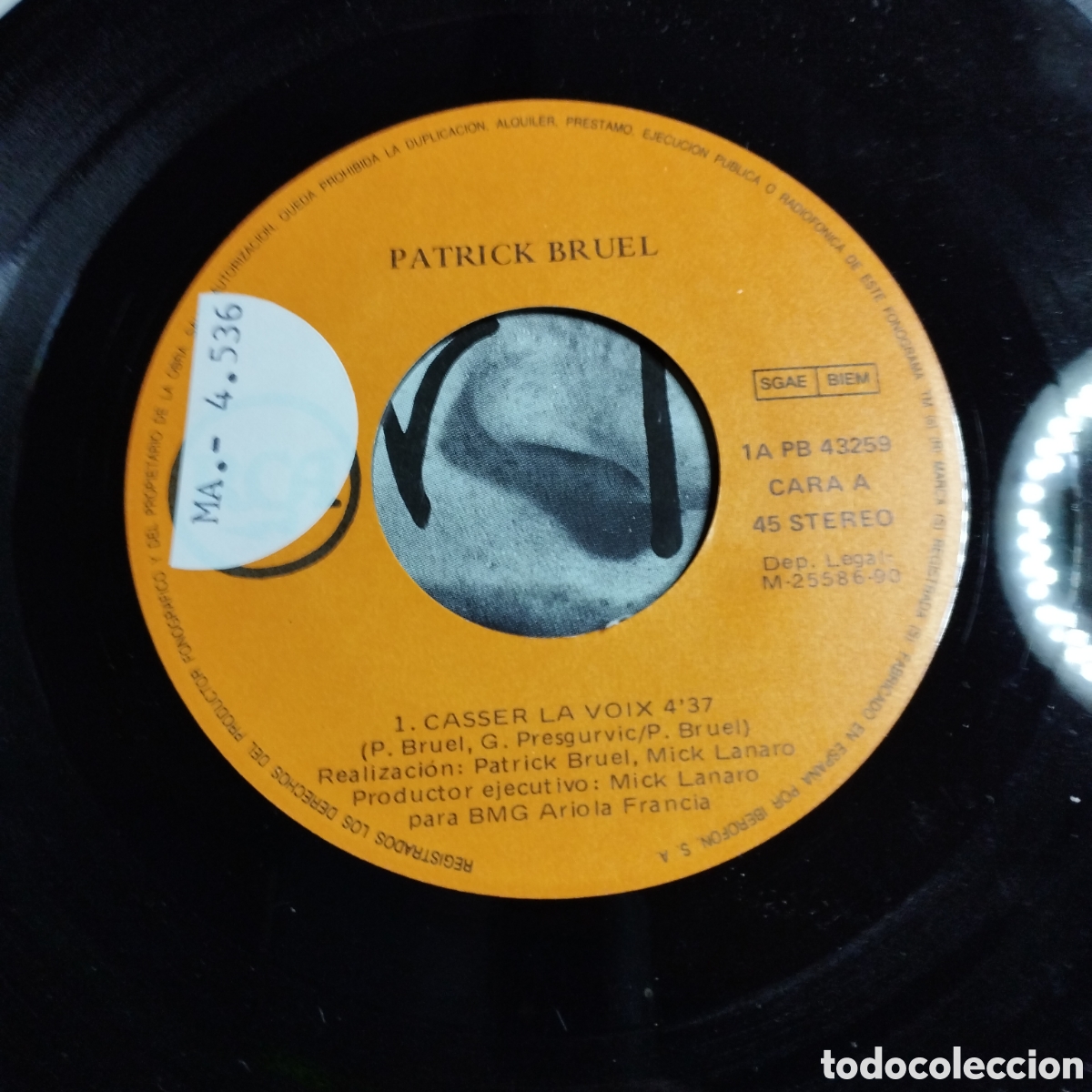 Discos de vinilo: Single 7&rdquo; Patrick Bruel 1990 Casser la voix + Flash Back. - Foto 3