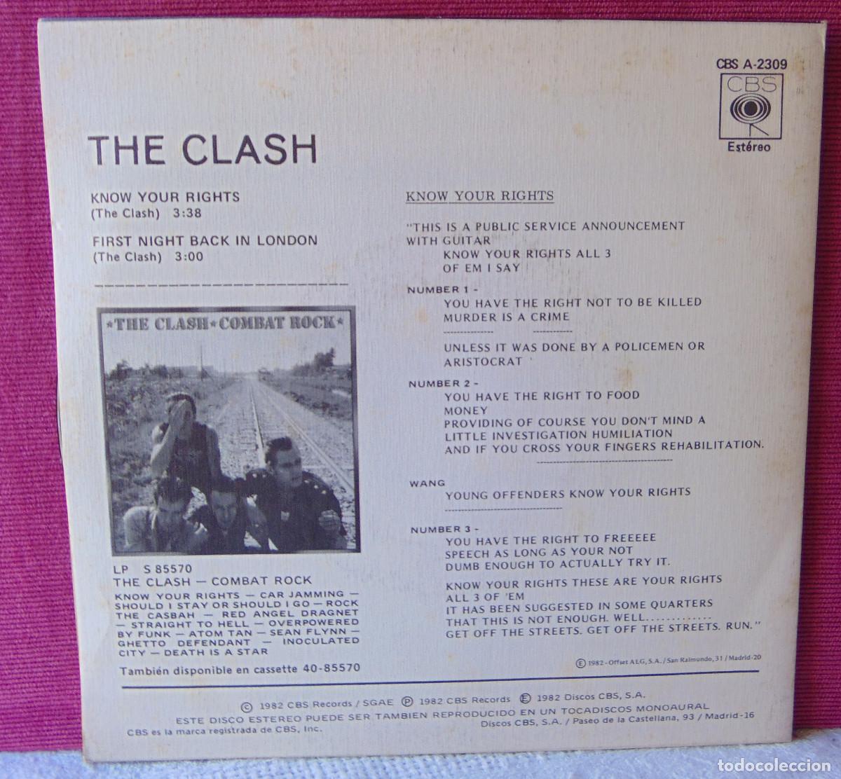 Discos de vinilo: THE CLASH &ndash; Know Your Rights - SINGLE 1982 - Foto 2