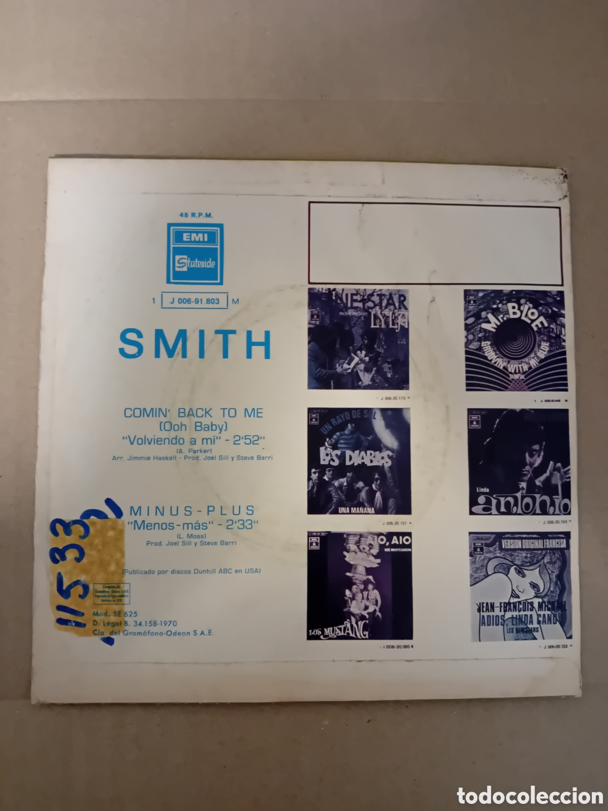 Discos de vinilo: SMITH. COMIN BACK TO ME. MINUS-PLUS - Foto 2