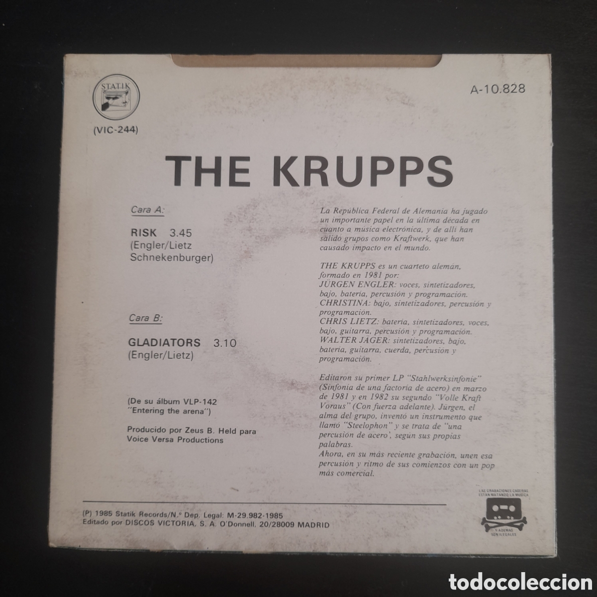 Discos de vinilo: The Krupps &ndash; Risk. Vinilo, 7&rdquo;, Single 1985 Espa&ntilde;a - Foto 2