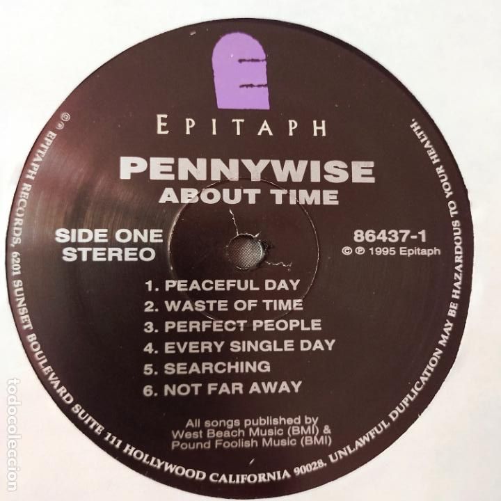 Discos de vinilo: PENNYWISE- ABOUT TIME- USA LP 1995 + INSERT- FIRST PRESS. - Foto 3